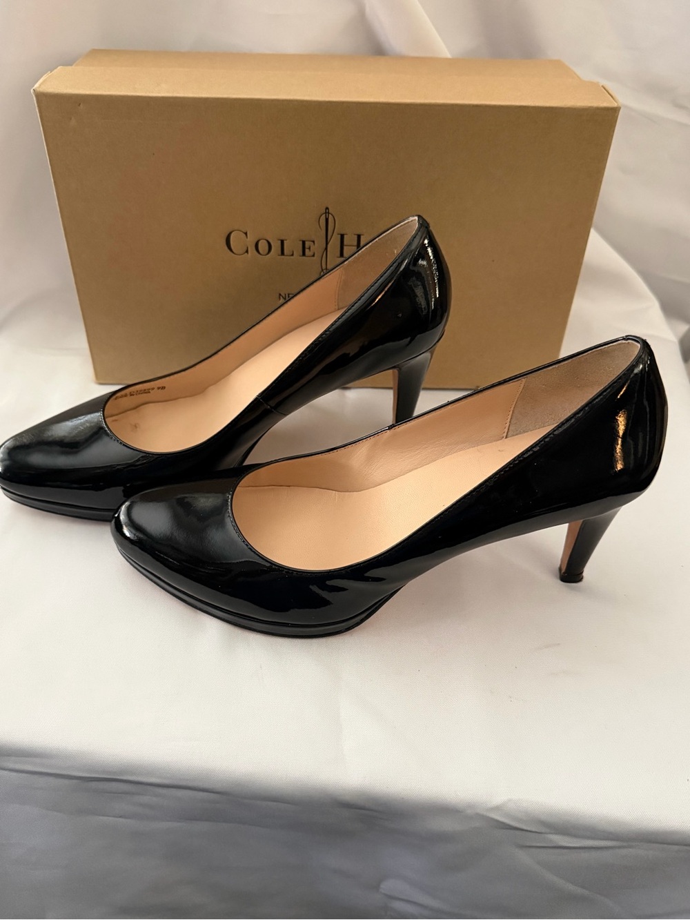 Cole Haan Black Patent Leather Mid-Heel Pumps
